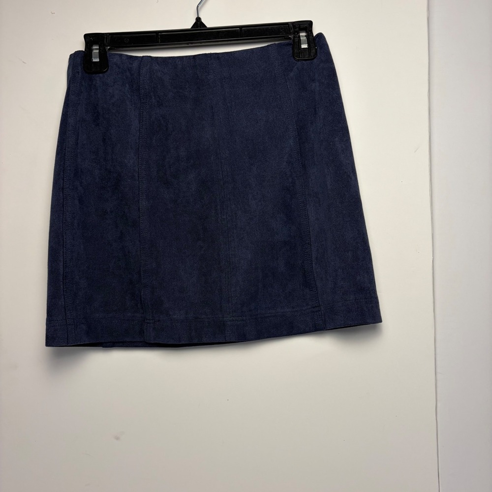 Wild Honey Navy‎ Blue Faux Suede Mini Skirt Size Medium A-Line Zip Back